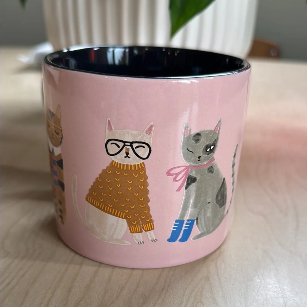 Pink Cat Mug with Cute Cat Illustrations